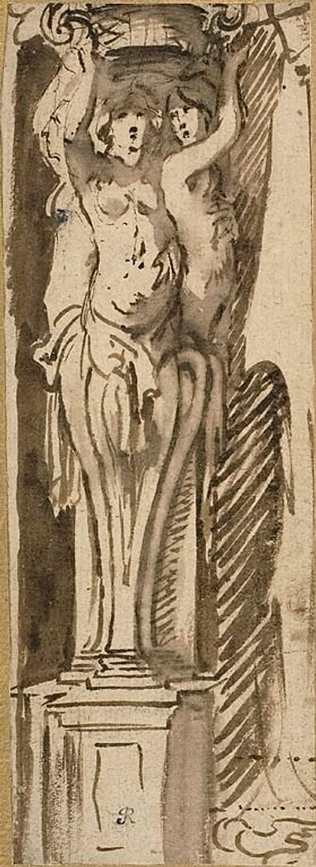 Tre karyatider som stöttar en korg av Jacob Jordaens