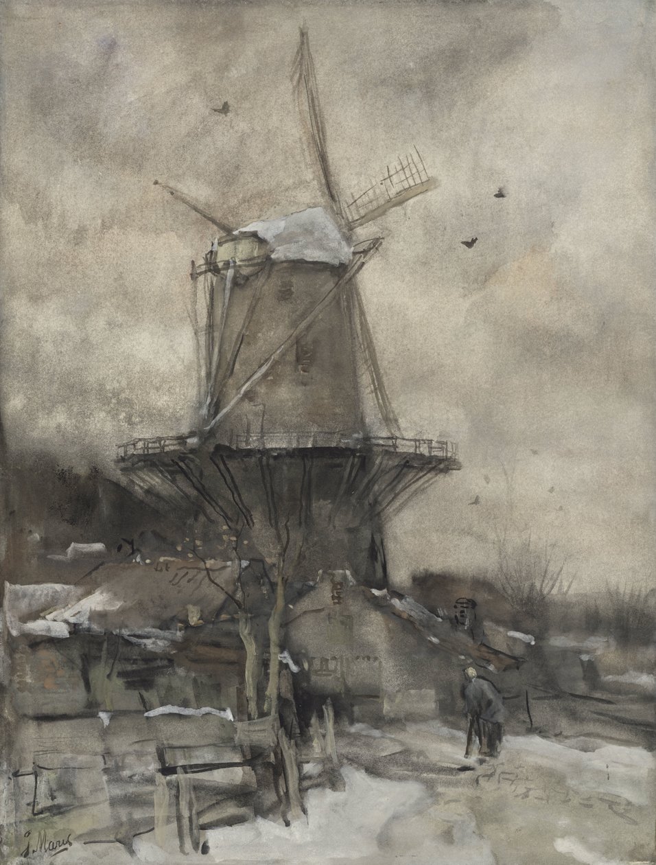 En väderkvarn på vintern av Jacob Maris
