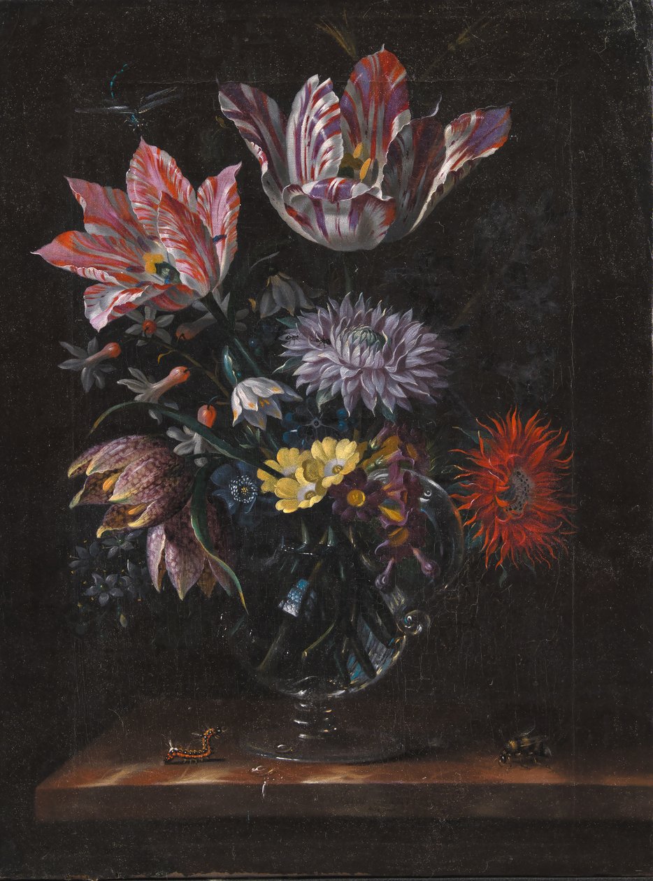 En glasvas med blommor av Jacob Marrel
