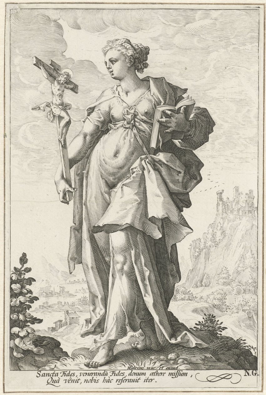 Tro (Fides) Dygderna (serietitel) av Jacob Matham (attributed to)
