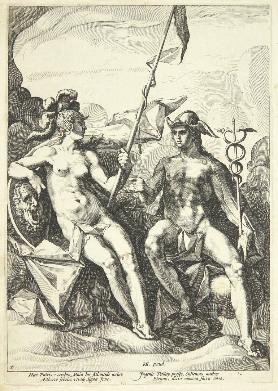 Alliansen mellan Athena och Merkurius (Hermathena) av Jacob Matham