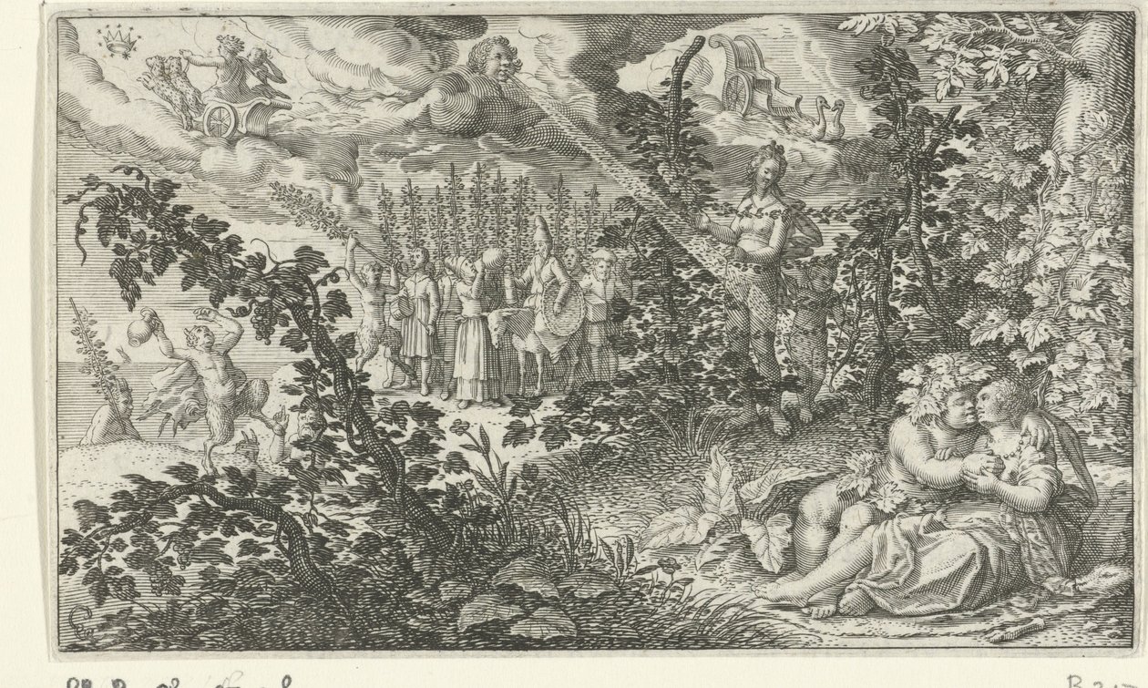 Bacchus och Ariadne som älskare av Jacob Matham