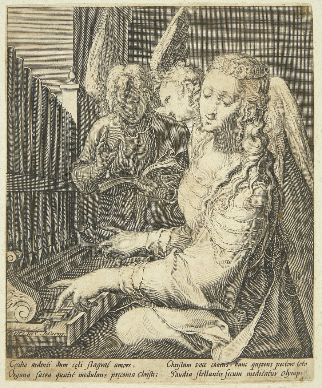 Sankta Cecilia spelar orgel av Jacob Matham