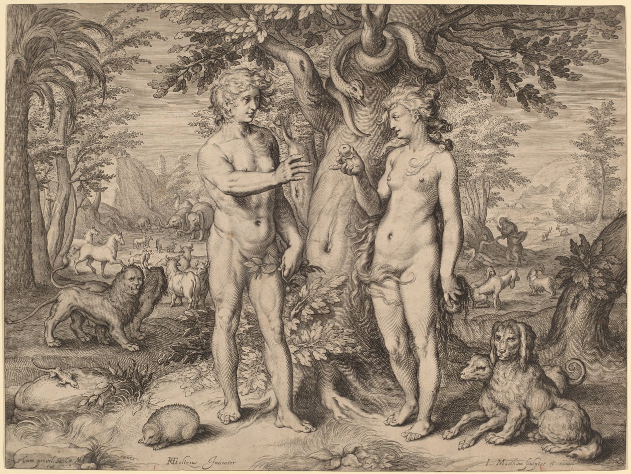 Människans fall av Jacob Matham, after Hendrik Goltzius