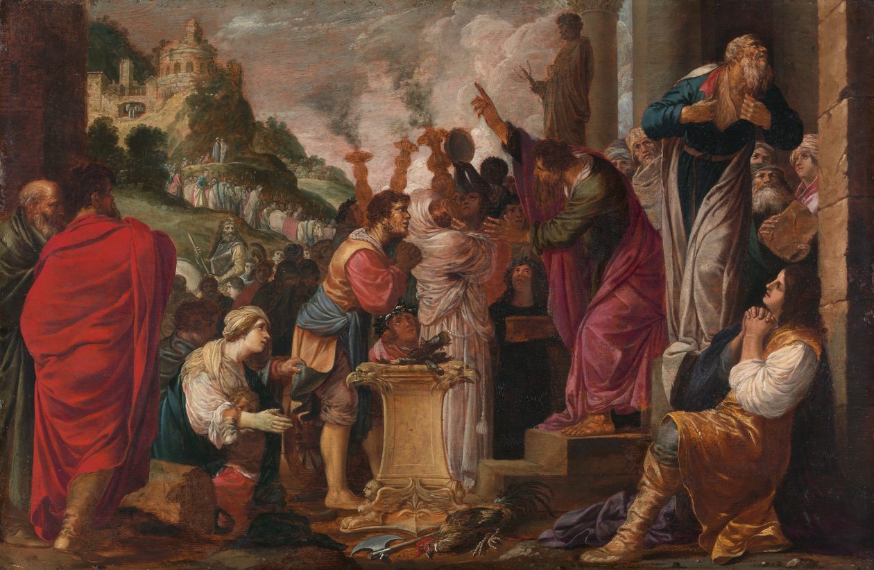Paulus och Barnabas i Lystra. av Jacob Symonsz. Pynas