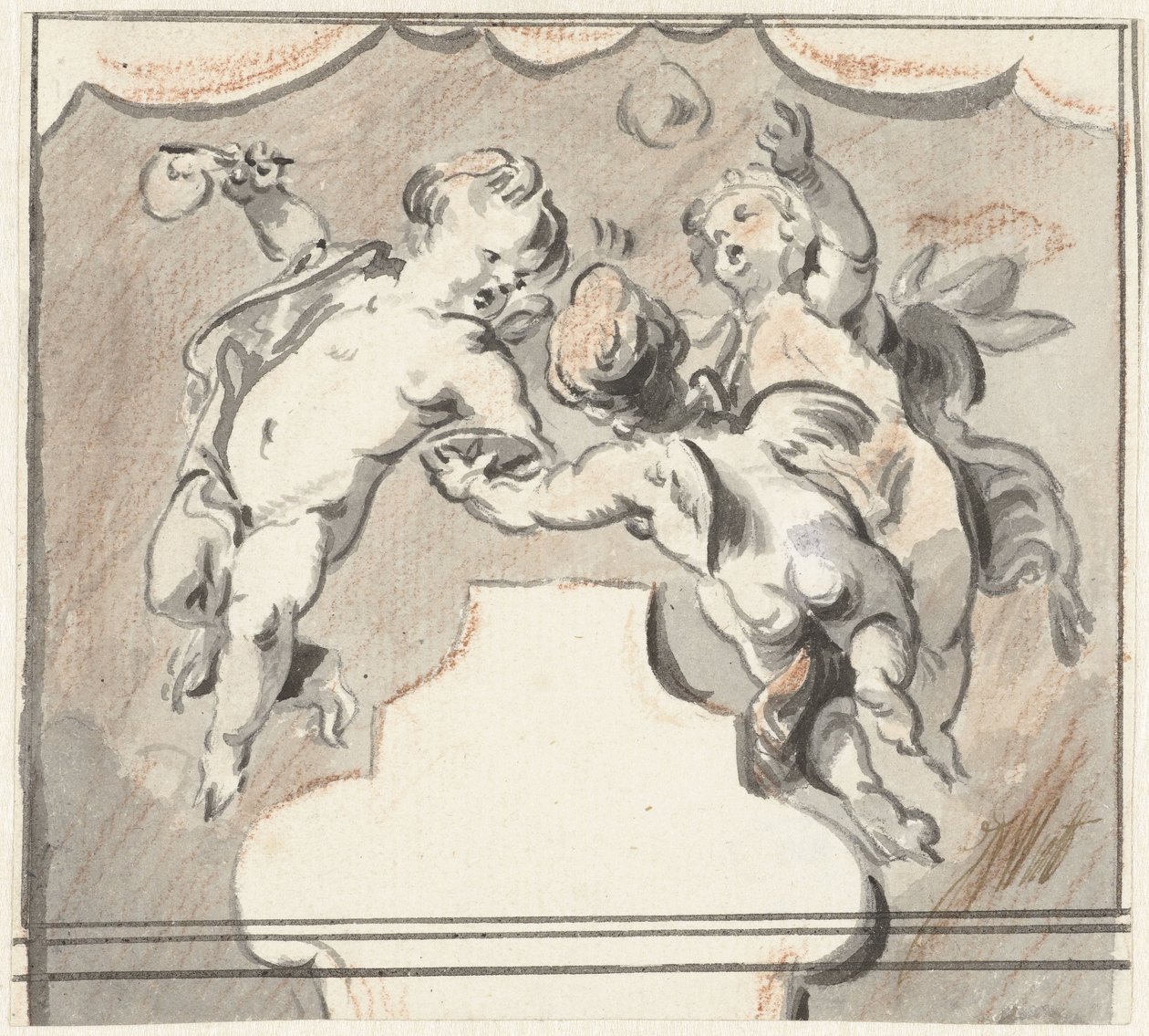 Tre flytande putti av Jacob de Wit