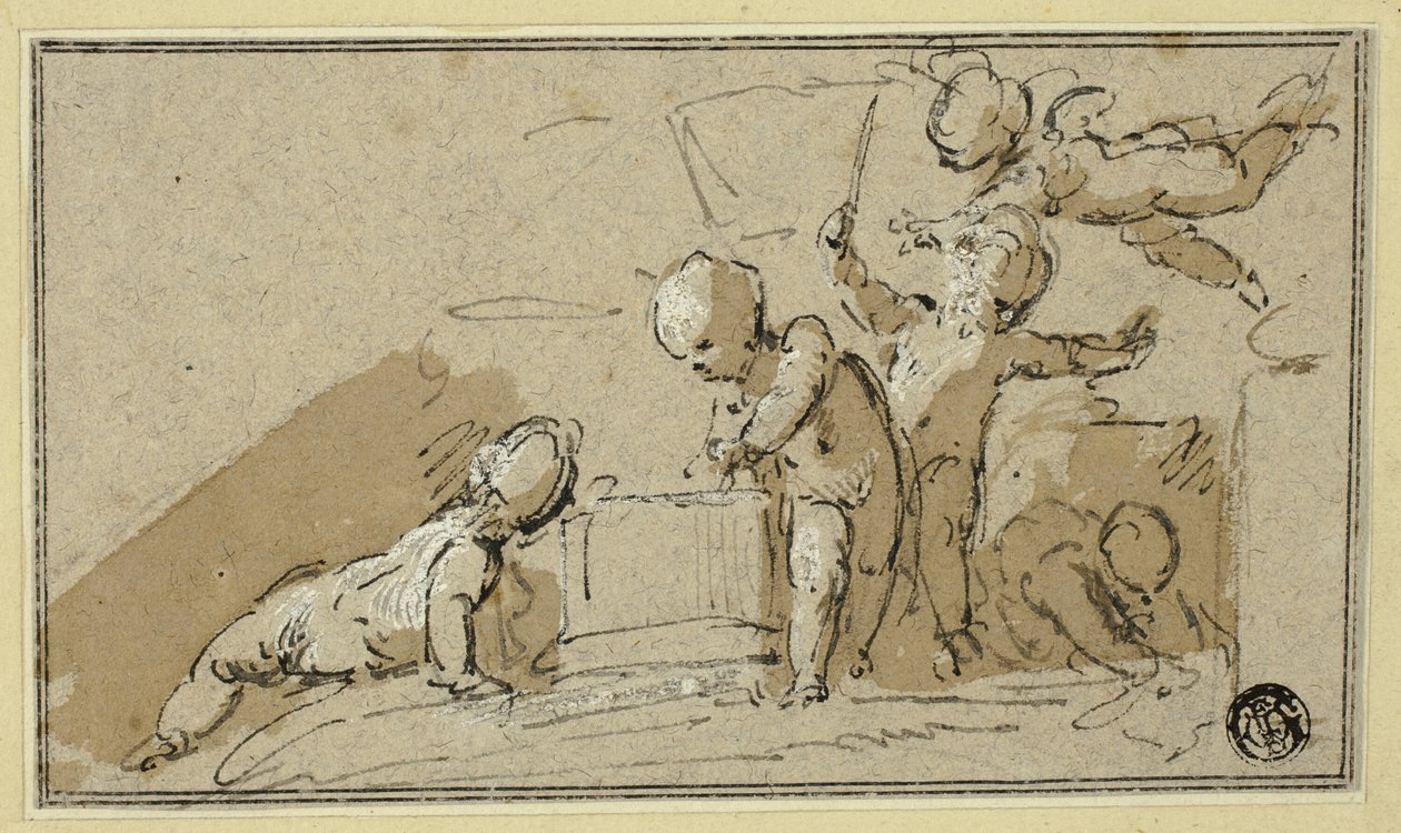 Fem Putti på spel av Jacob de Wit
