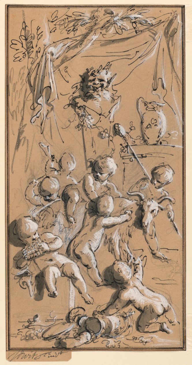 Putti leker framför en herm av Jacob de Wit