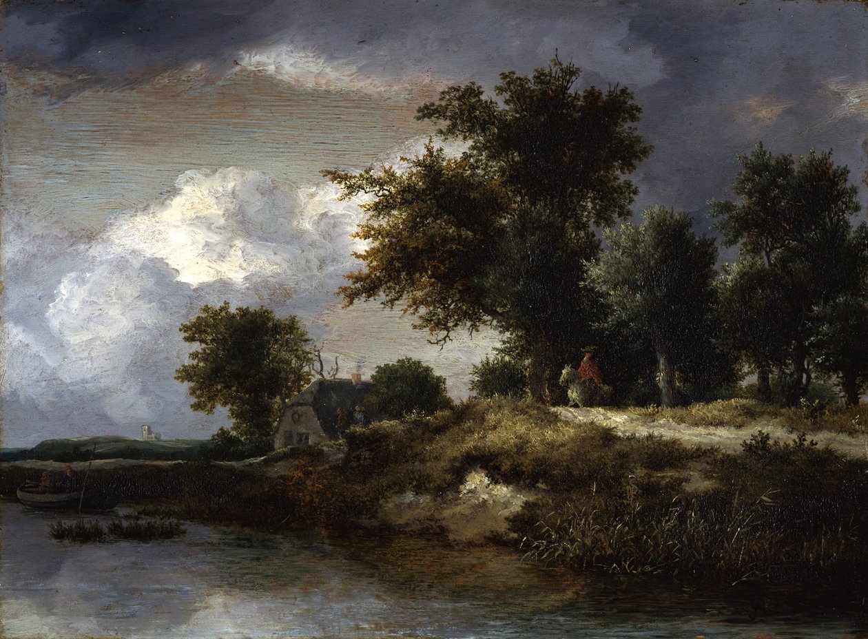 En skogsklädd flodbank av Jacob van Ruisdael