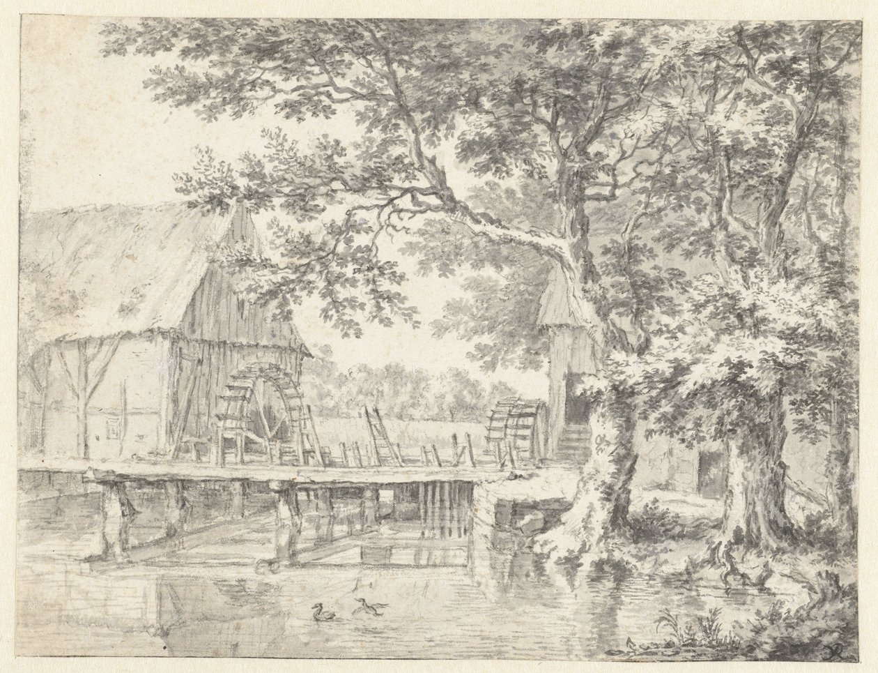 Ritning av en dubbel vattenkvarn av Jacob van Ruisdael