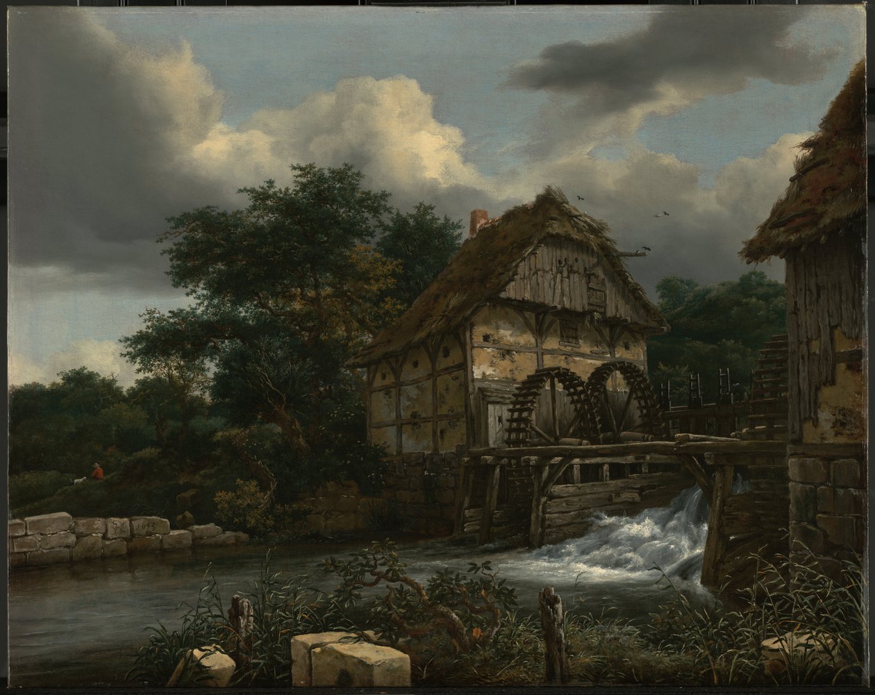 Två vattenkvarnar och en öppen sluss av Jacob van Ruisdael