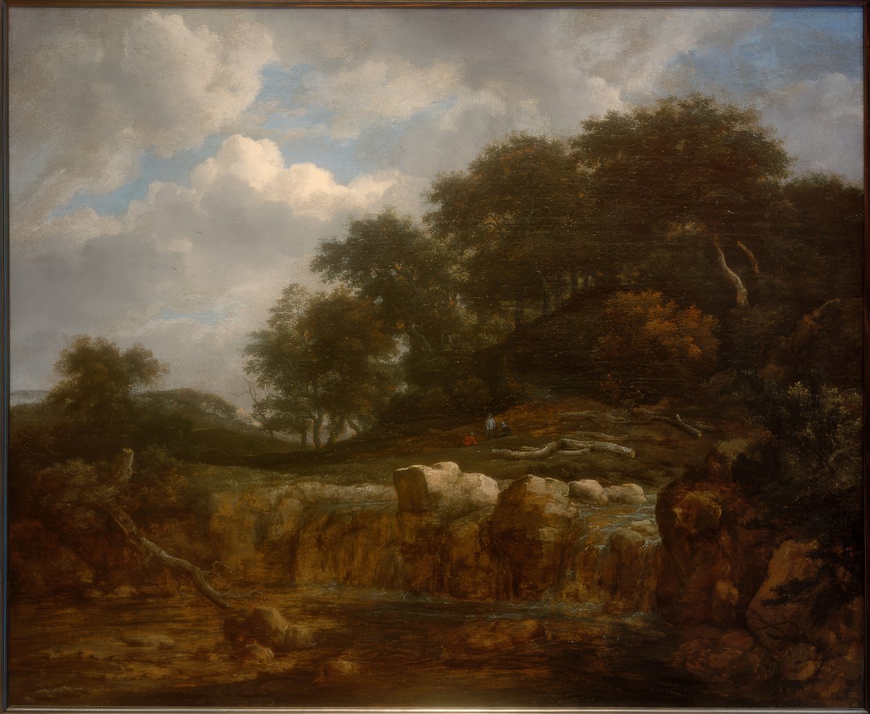 Vattenfall i ett kuperat skogslandskap av Jacob van Ruisdael