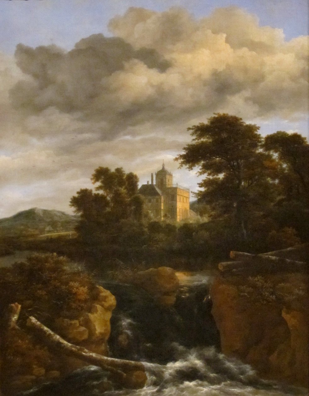 Vattenfall framför ett slott av Jacob van Ruisdael