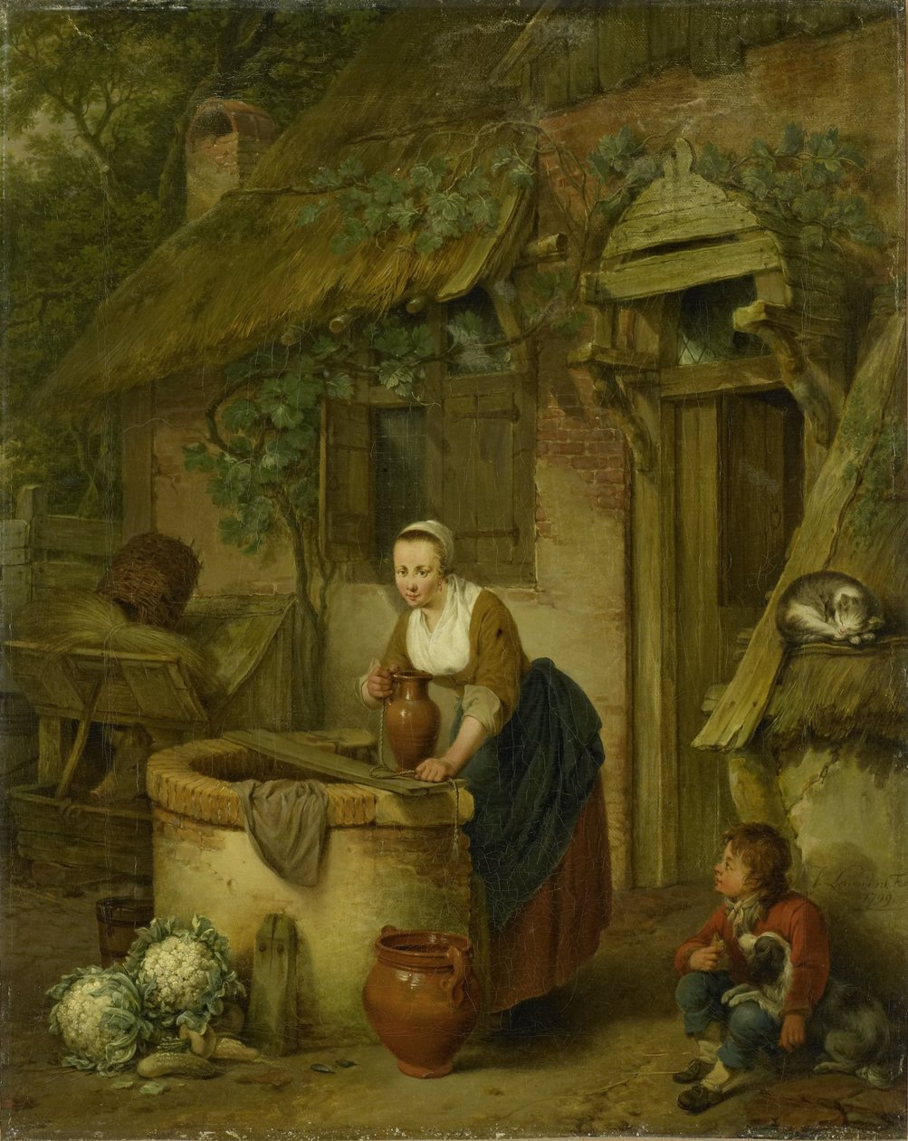 Kvinna som drar vatten från en brunn av Jacobus Johannes Lauwers