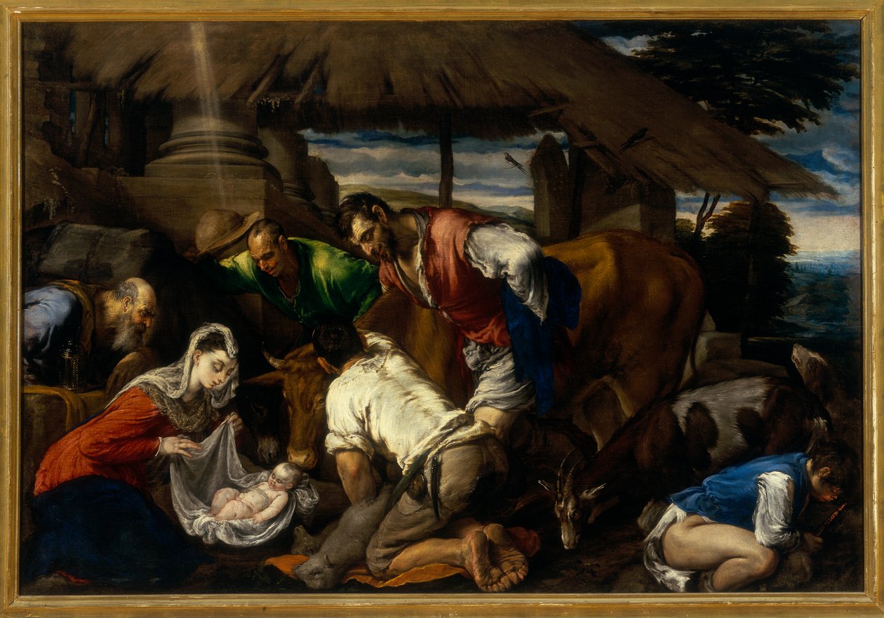 Tillbedjan av herdarna, c.1562 av Jacopo Bassano