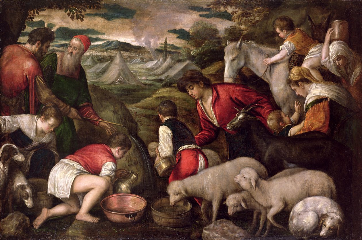 Moses slår vatten från klippan av Jacopo Bassano