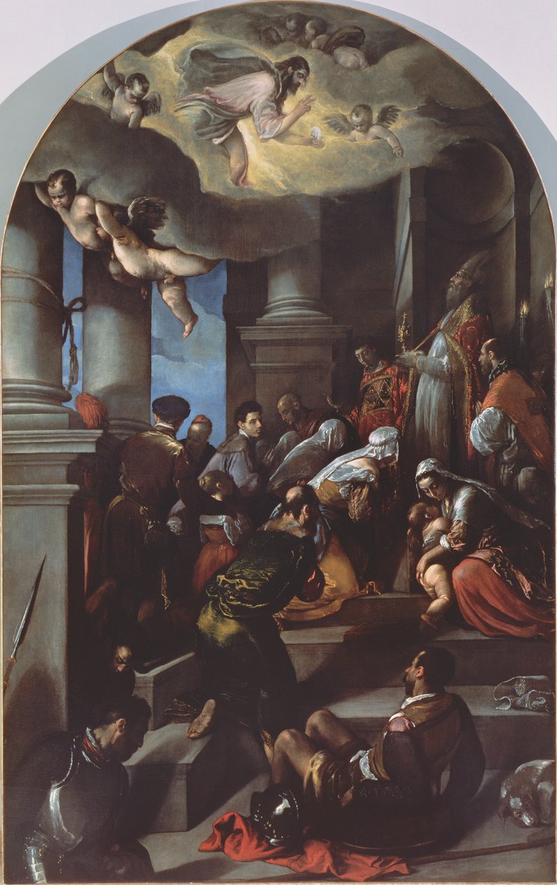 St. Eleutherius välsignar den fromma (altartavla) av Jacopo Bassano