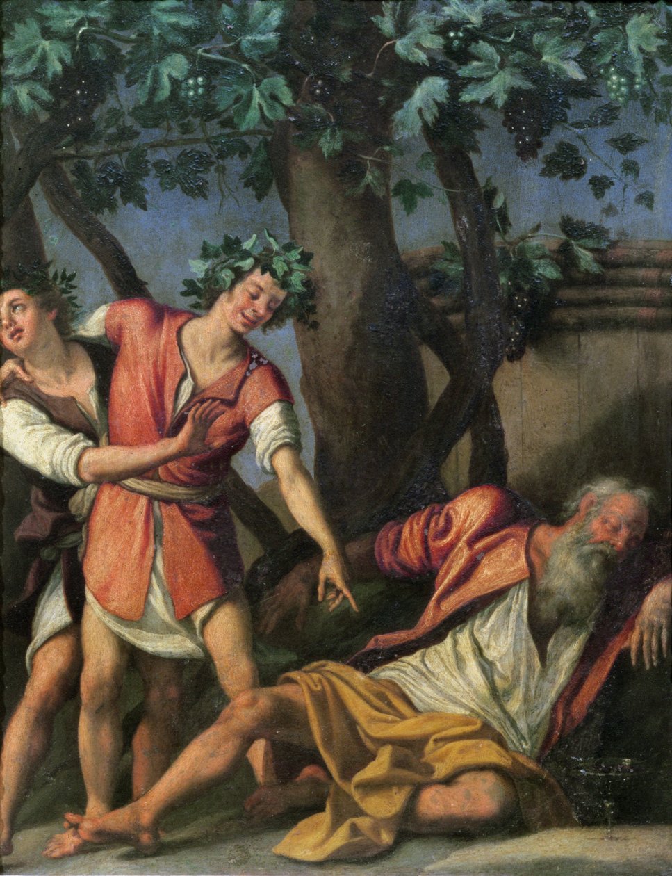 The Drunkenness of Noah (olja på koppar) av Jacopo Chimenti Empoli