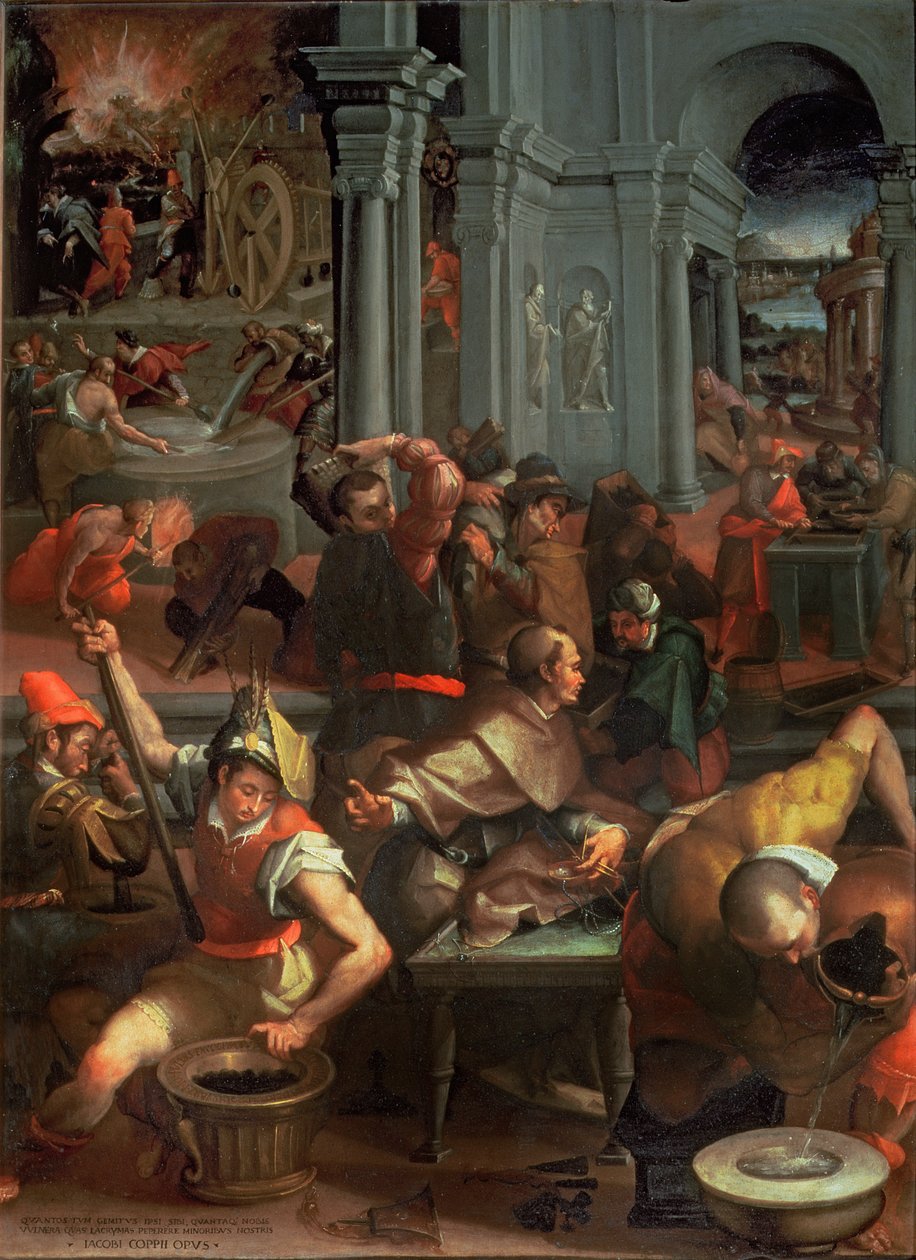 Uppfinningen av krutet 1313, 1572 (slate) av Jacopo Coppi