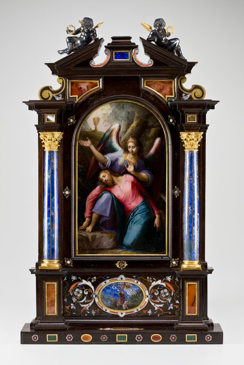 Bärbart altare i en bärväska (Kristus på Oljeberget), 1608 (blandade media) av Jacopo Ligozzi