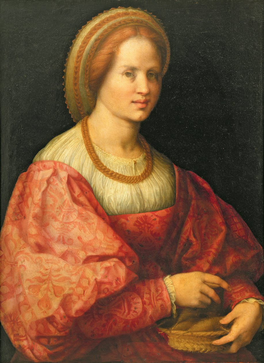 Porträtt av en kvinna med en korg med spindlar, ca 1514-17 av Jacopo Pontormo