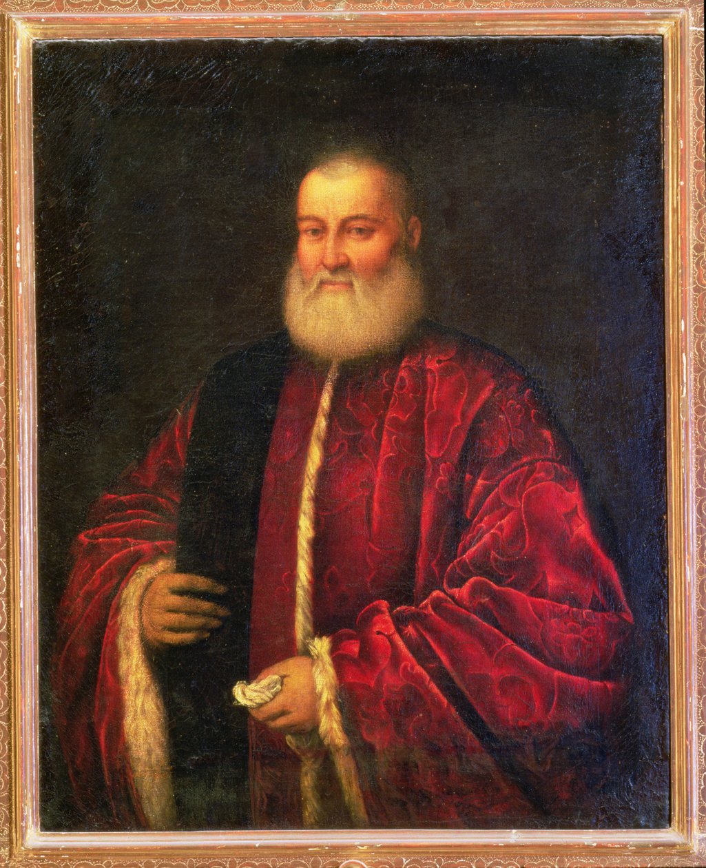 Porträtt av en gammal man i röd rock av Jacopo Robusti Tintoretto