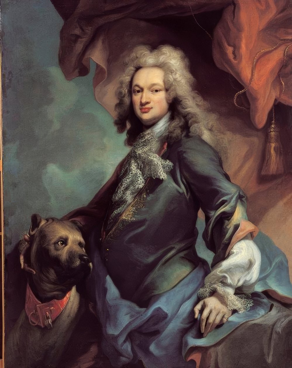 Porträtt av en gentleman med en mastiff av Jacopo Amigoni