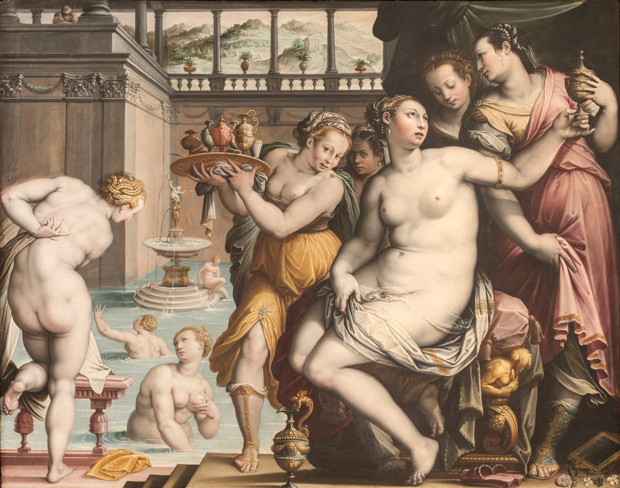Batseba vid hennes bad, 1573-1574. av Jacopo Zucchi