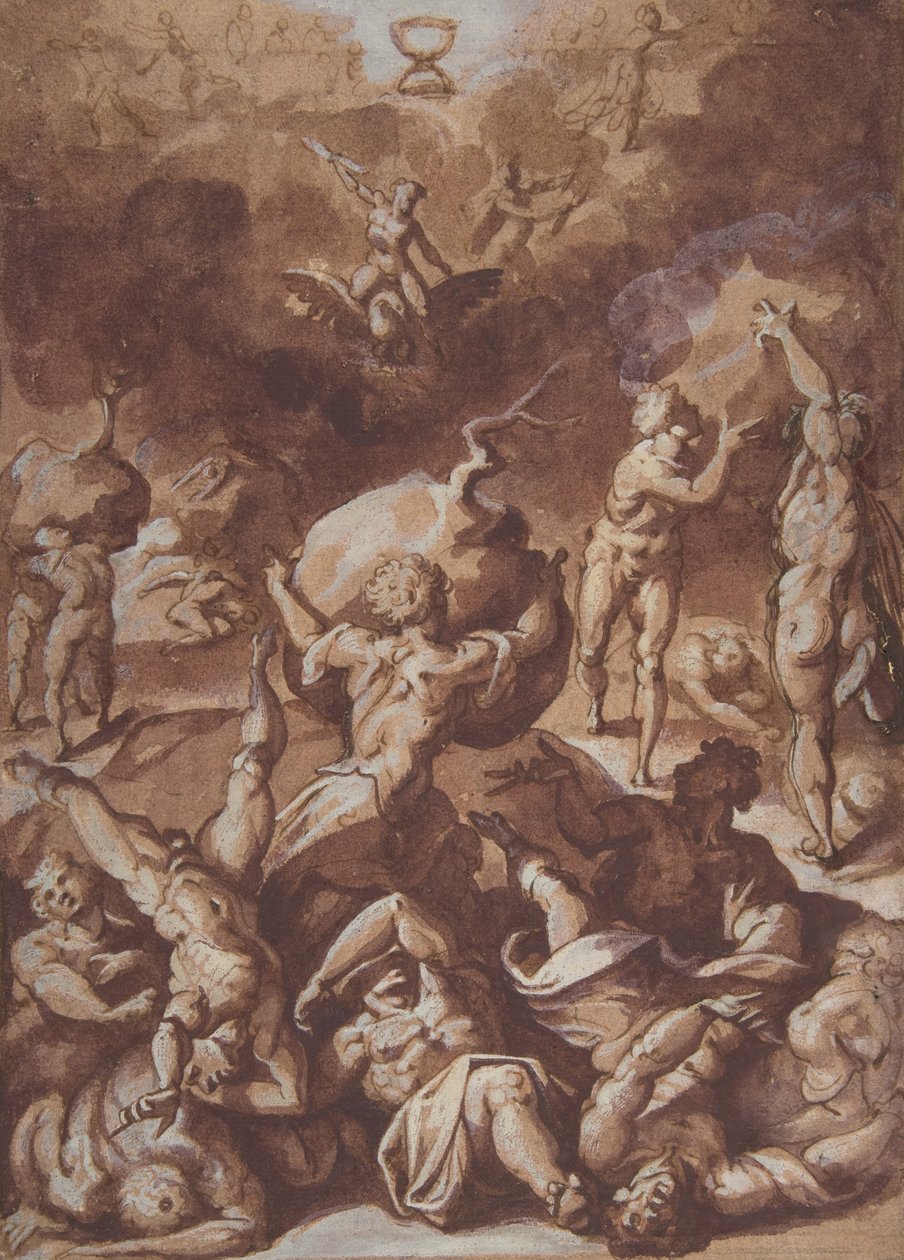 Jupiter slåss mot jättarna., 1540-96. av Jacopo Zucchi
