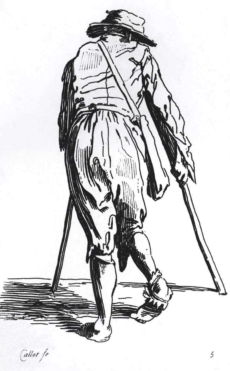 Tigger på sine krykker, bagfra swed av Jacques Callot