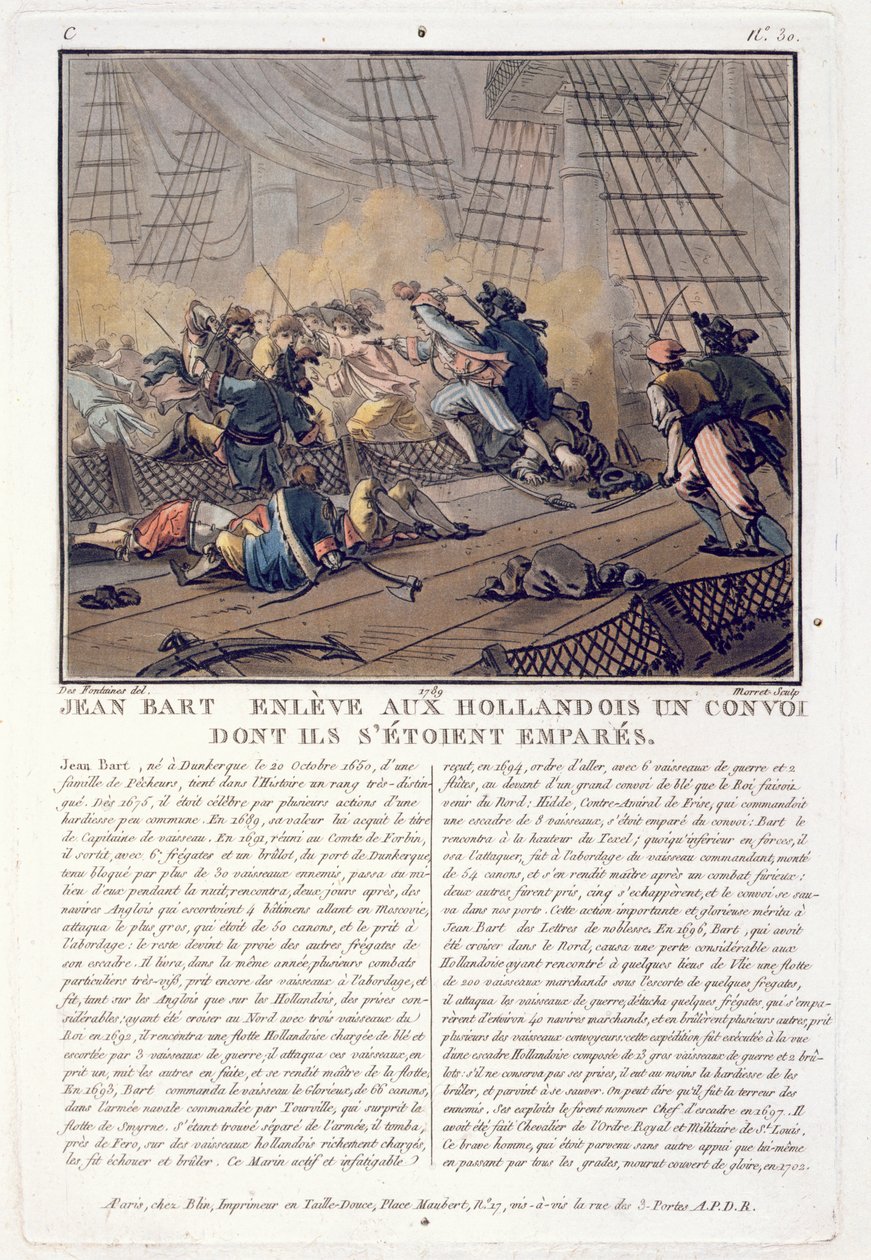Jean Bart (1651-1702), fransk sjöchef som tog den holländska konvojen, 1696, graverad av Jean Baptiste Morret (fl.1790-1820), 1789 av Jacques Francois Joseph Swebach