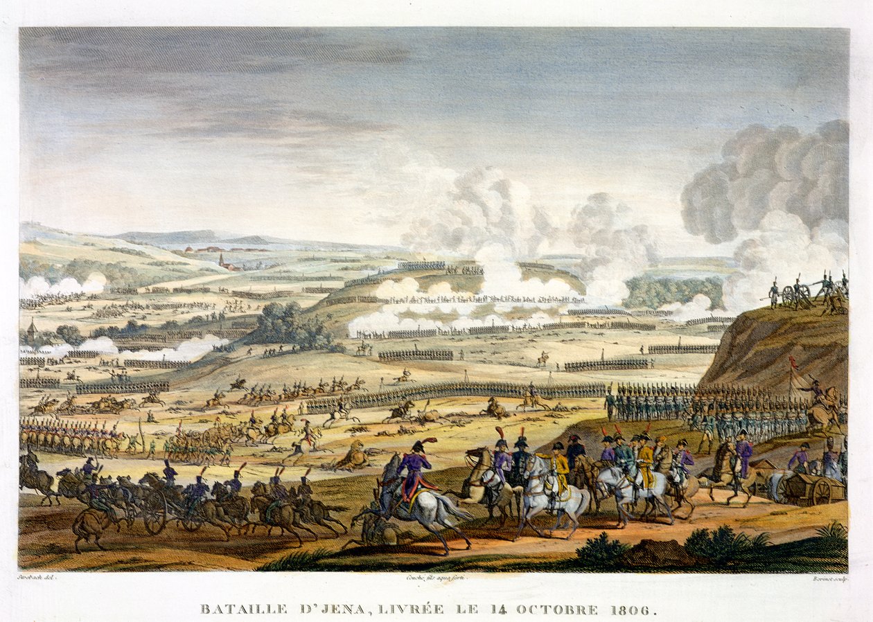 Slaget vid Jena, 14 oktober 1806, graverad av Edme Bovinet (1767-1832) (akvatint) av Jacques Francois Joseph Swebach