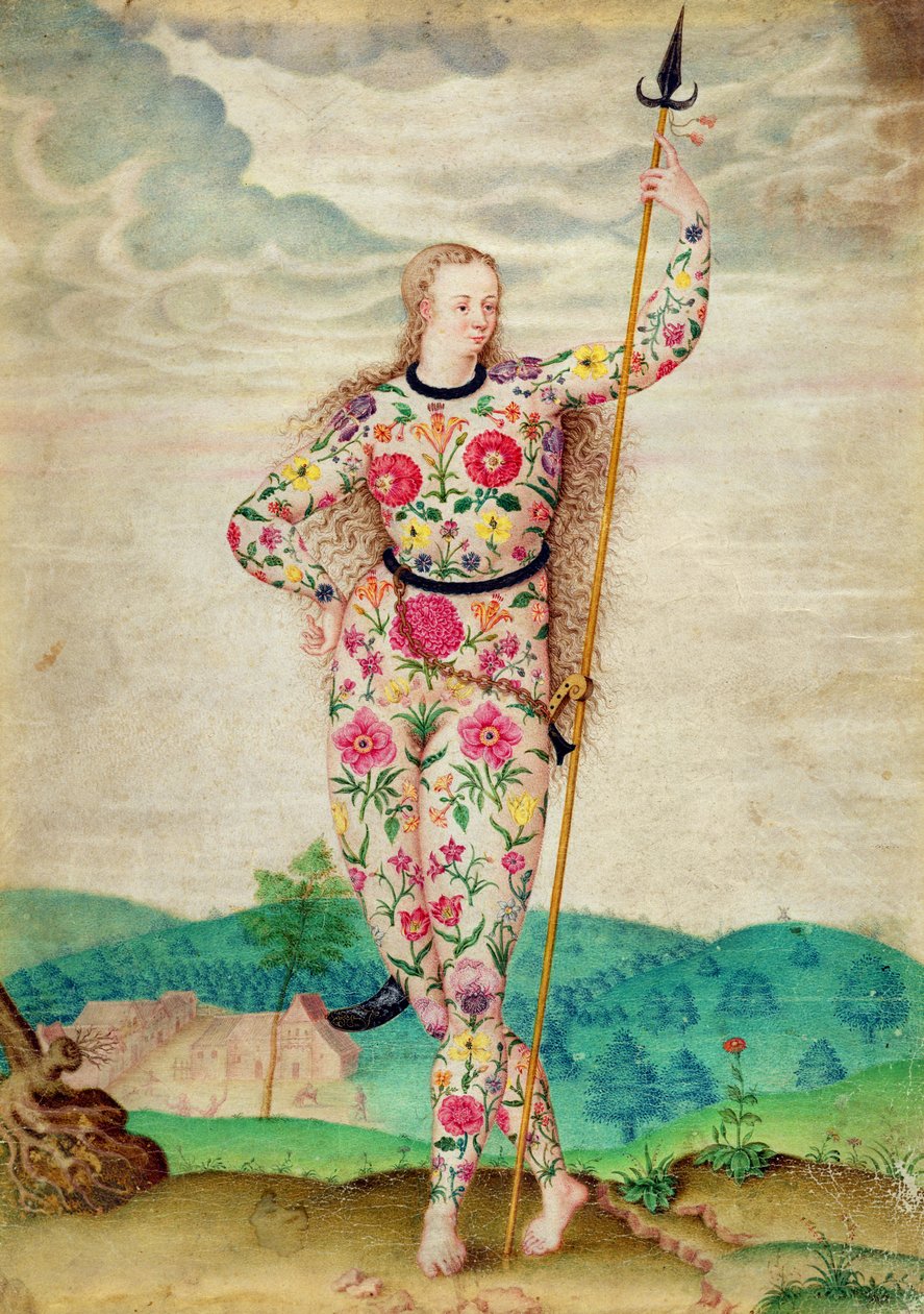 Picternas unga dotter, ca 1585 (wc och gouache med guld på pergament) av Jacques Le Moyne