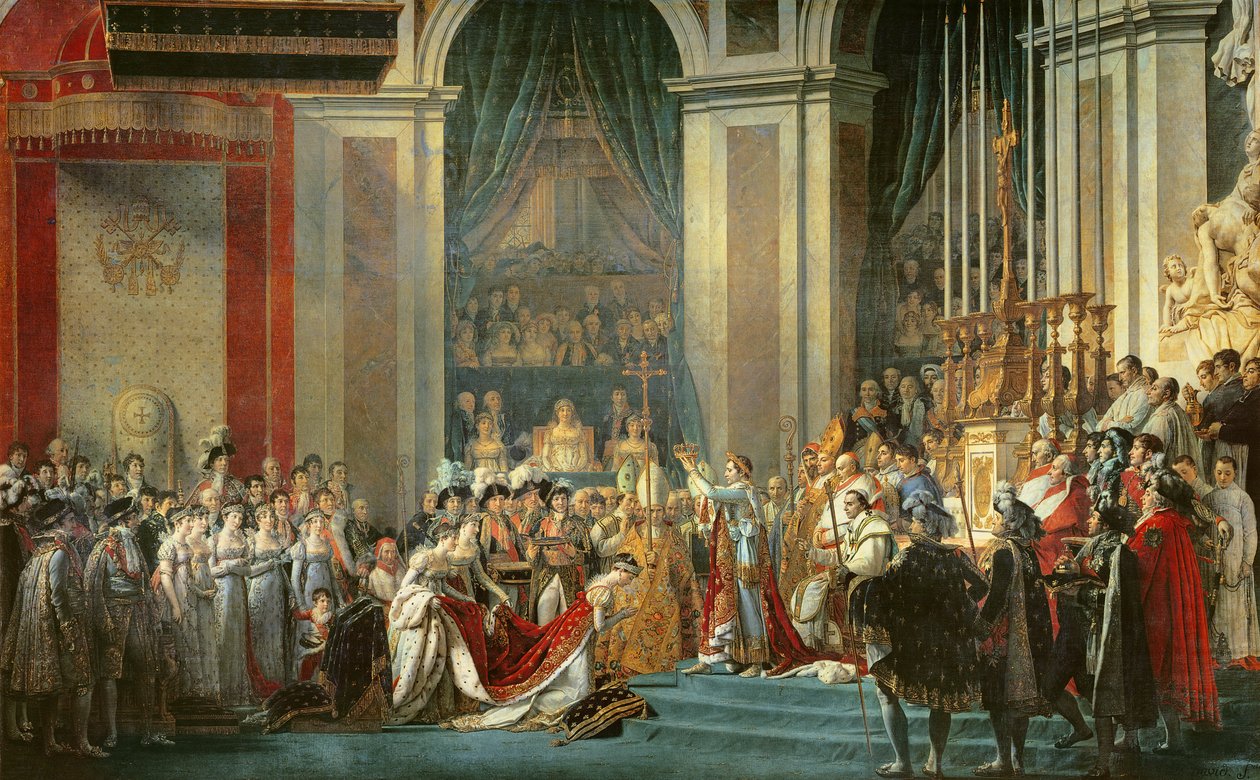 Invigningen av kejsar Napoleon (1769-1821) och kröningen av kejsarinnan Josephine (1763-1814) av påven Pius VII, 2 december 1804, 1806-7 av Jacques Louis David