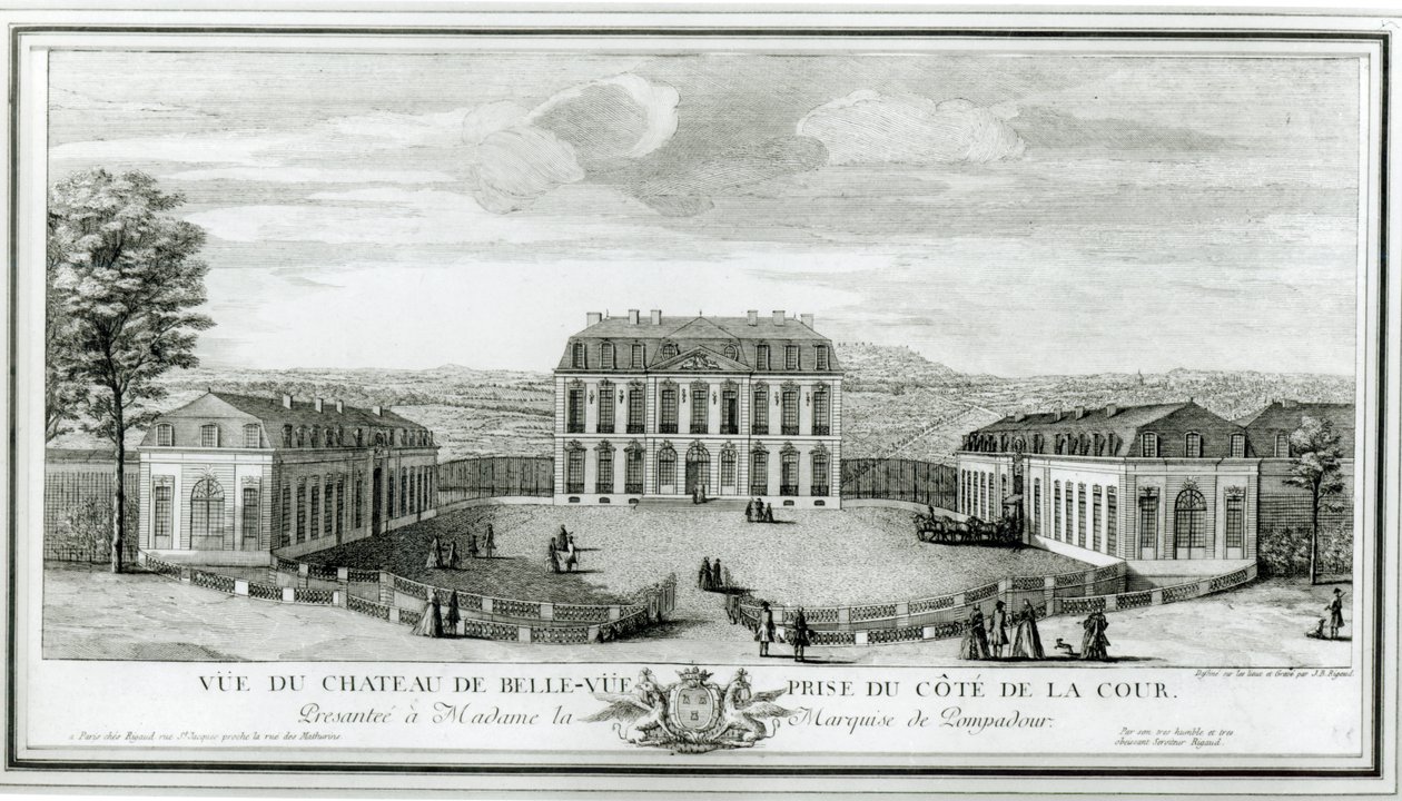 Utsikt över innergårdsfasaden på Bellevue Castle, c.1750 av Jacques Rigaud