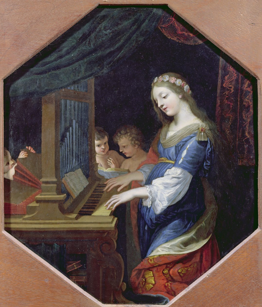 St. Cecilia spelar orgel (olja på koppar) av Jacques Stella