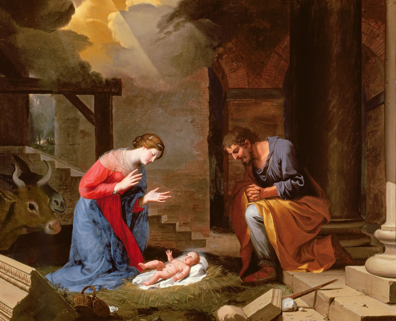 Födelsen, 1639 (olja på koppar) av Jacques Stella