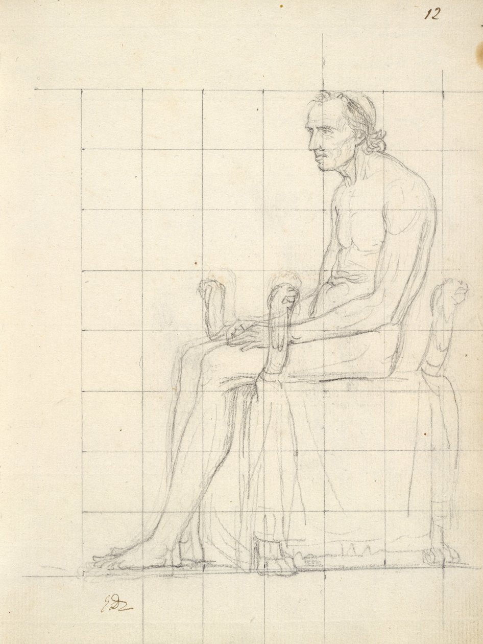 Nakenstudie av påven Pius VII sittande, ca 1805-06 (svart krita över grafit på papper) av Jacques Louis David