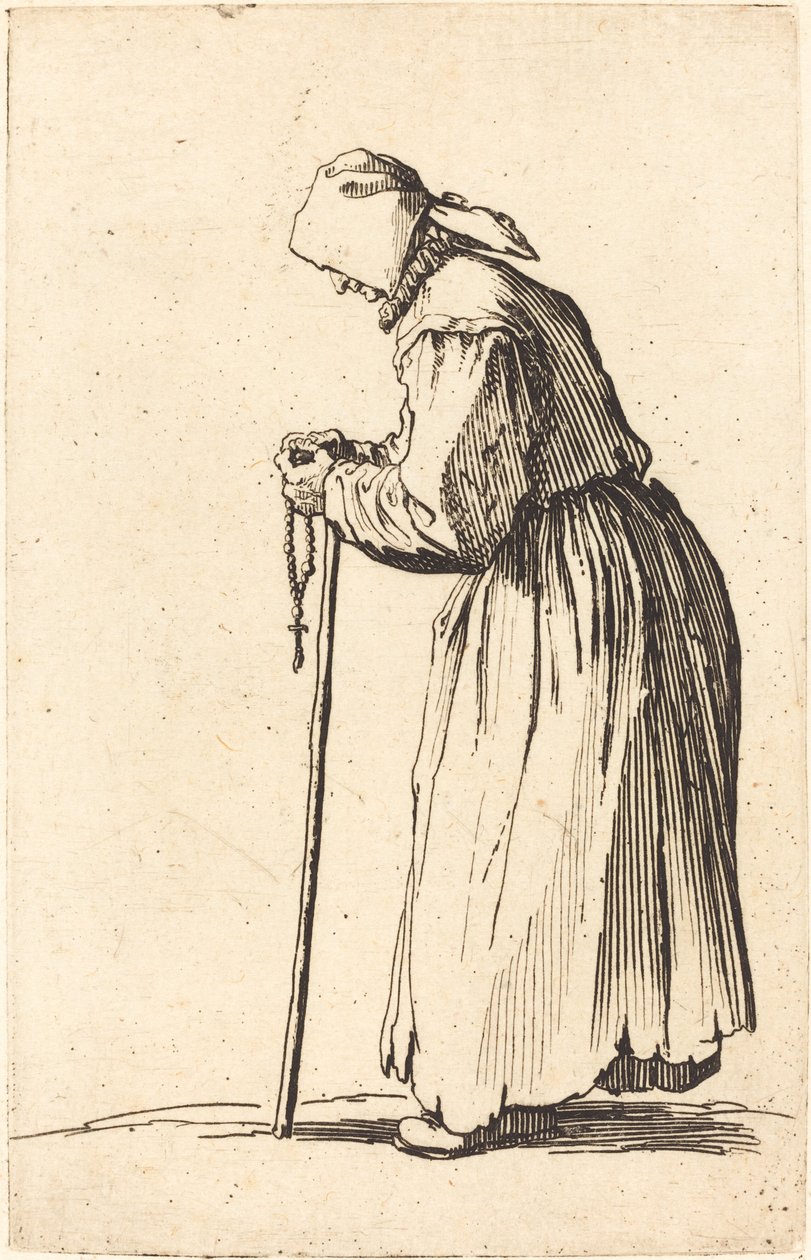 Tiggarkvinna med rosenkrans av Jacques Callot