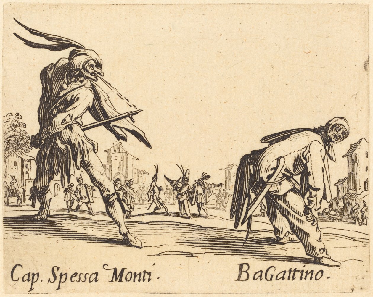 Kapten Spessa Monti och Bagattino, ca. 1622. av Jacques Callot