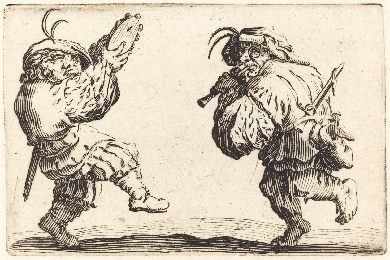 Dansare med flöjt och tamburin, ca. 1622. av Jacques Callot