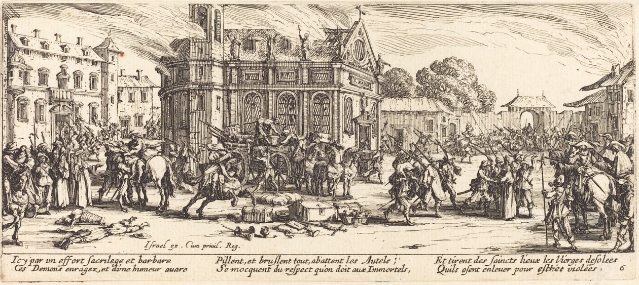 Förstörelse av ett kloster, c. 1633. av Jacques Callot