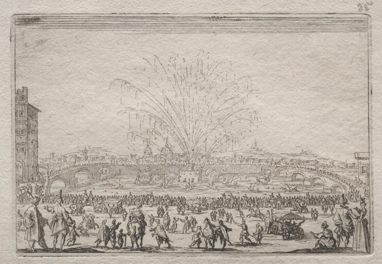Fyrverkerier på Arno av Jacques Callot