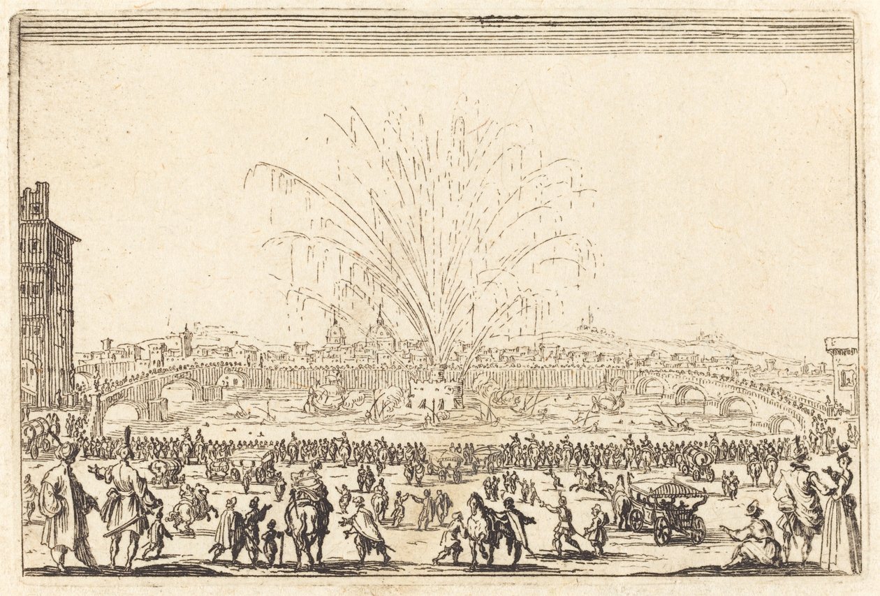 Fyrverkerier på Arno, Florens av Jacques Callot