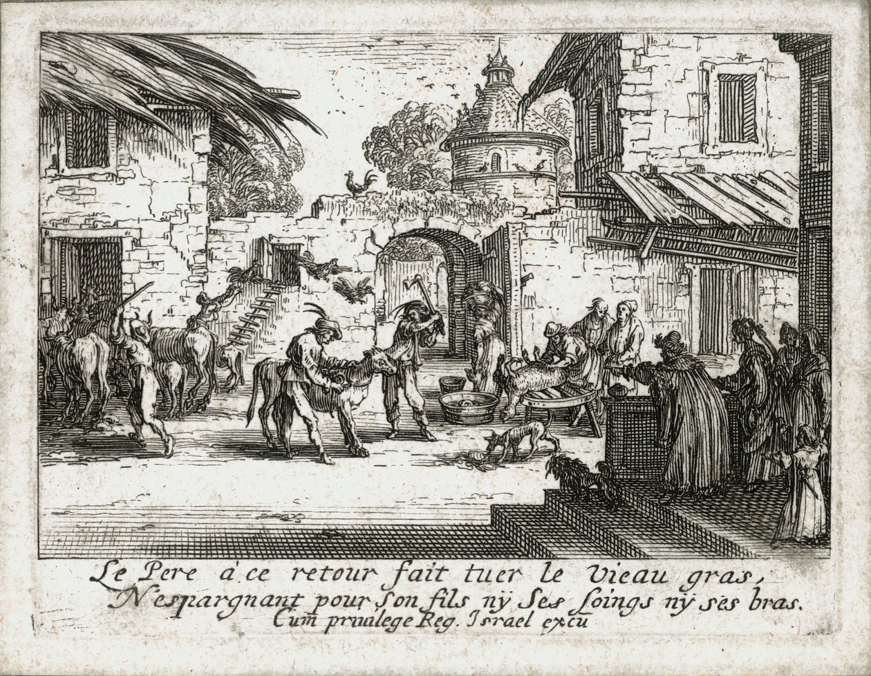 Den förlorade sonens liv ... (gravyr) av Jacques Callot