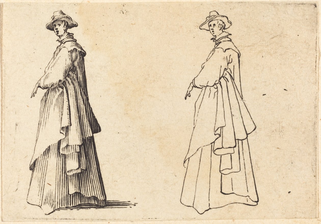 Dam i stor kappa av Jacques Callot
