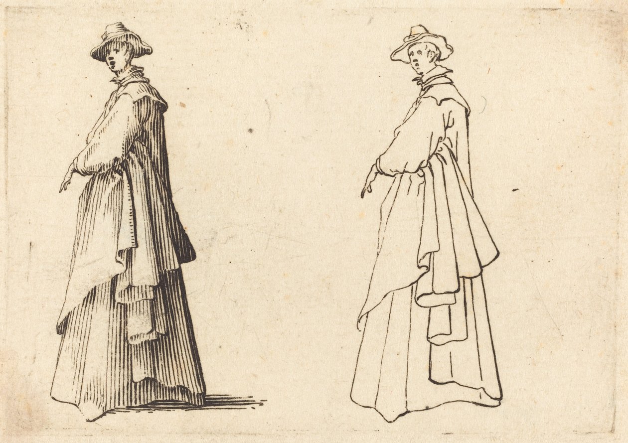 Dam i stor kappa av Jacques Callot