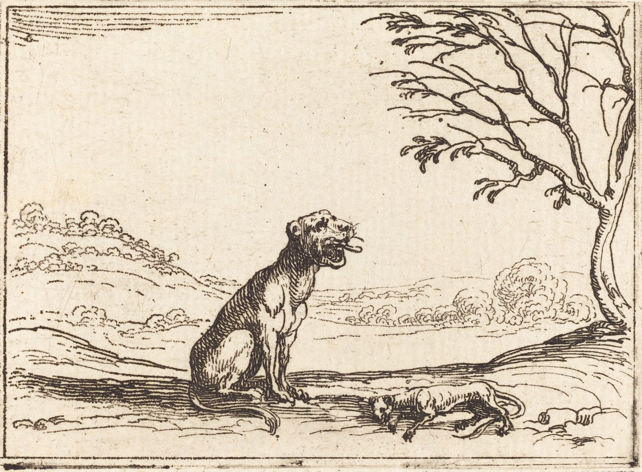 Lejoninna som sörjer sin unge av Jacques Callot