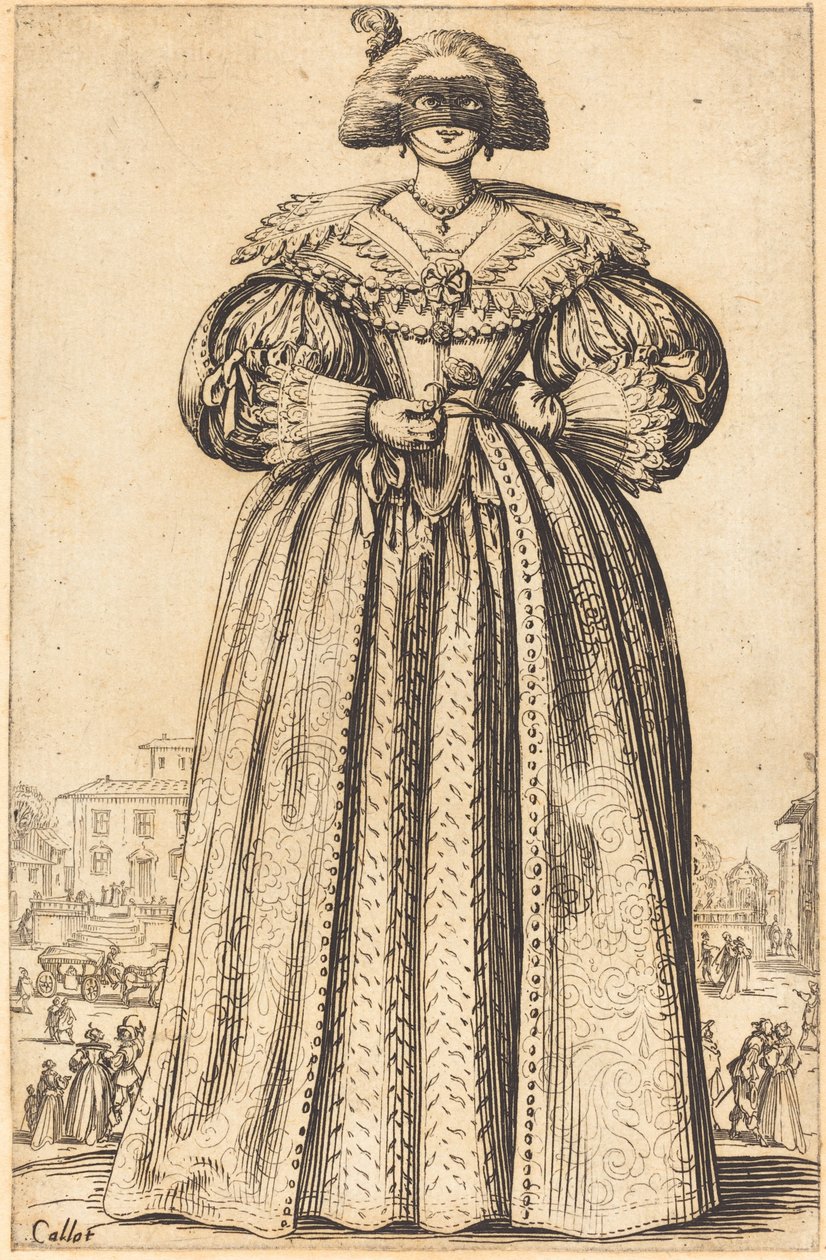 Maskerad ädel kvinna av Jacques Callot