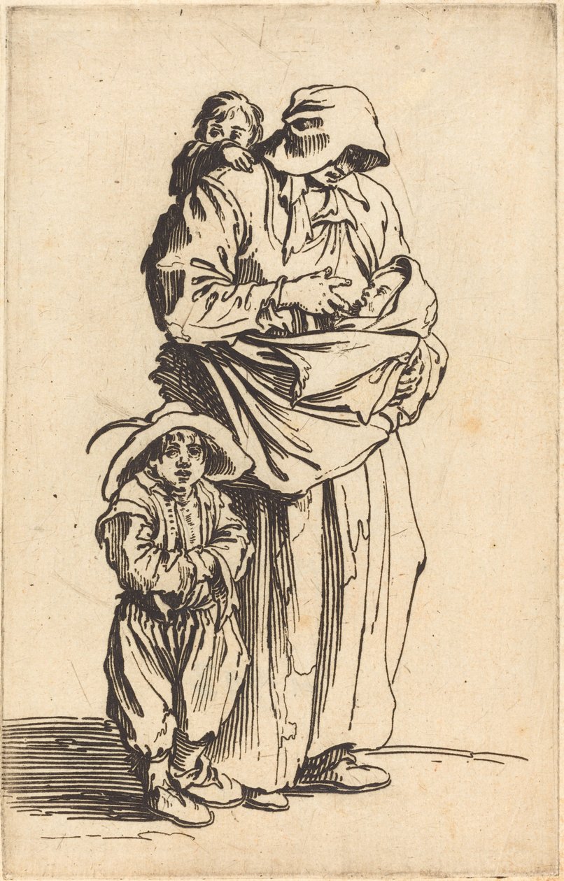Mor och tre barn, ca. 1622. av Jacques Callot